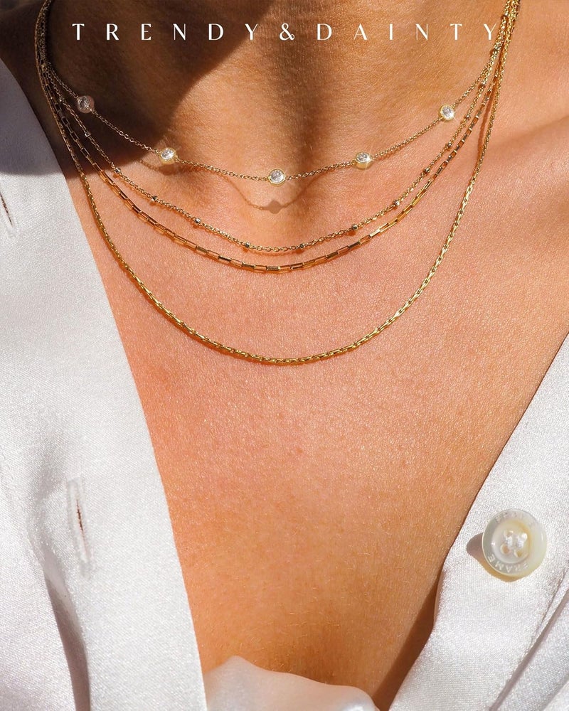 FUNEIA Dainty Silver Gold Necklaces for Women Trendy Non Tarnish 14K Gold Plated Cubic Zirconia Necklace Layered Cute Butterfly Heart Station Choker Necklace Stack for Wedding Prom Brides Jewelry - Image 3